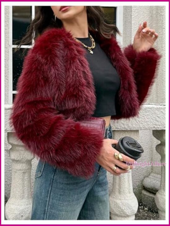 Faux Fur Cropped Jacket Open Front Women's Size S Teddy Coat - Picture 7 of 7